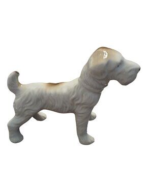 VTG Ceramic Terrier Dog Figurine 6x4" Glossy White & Brown Decor Collectable#WS4